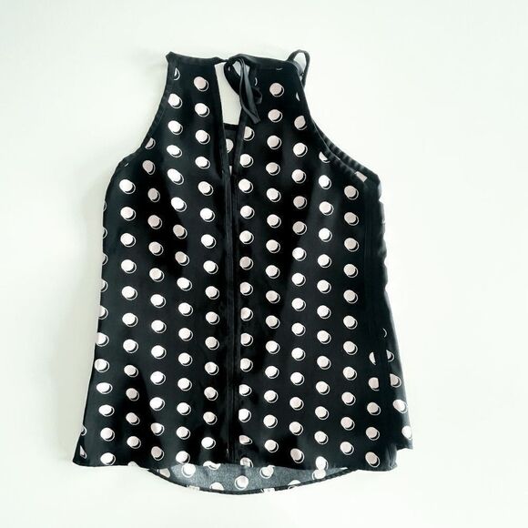 Le Chateau Womens Tank Top Polka Dots Tie Back White Pink Black Small - Picture 2 of 10